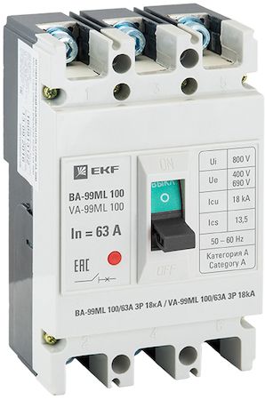 mccb99-100-63mi Автоматический выключатель ВА-99МL  100/ 63А 3P 18кА EKF Basic