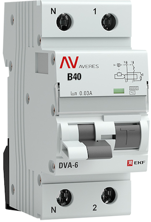 rcbo6-1pn-40C-30-ac-av Дифференциальный автомат DVA-6 1P+N 40А (C)  30мА (AC) 6кА EKF AVERES