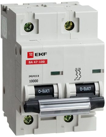mcb47100-2-16D Автоматический выключатель ВА 47-100, 2P 16А (D) 10kA EKF