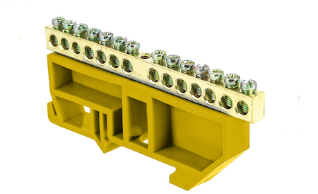 sn0-63-14-dz Шина "0" N (6х9мм) 14 отверстий латунь желтый изолятор на DIN-рейку EKF PROxima