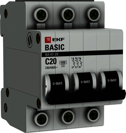mcb4729-3-20C Автоматический выключатель 3P 20А (C) 4,5кА ВА 47-29 EKF Basic