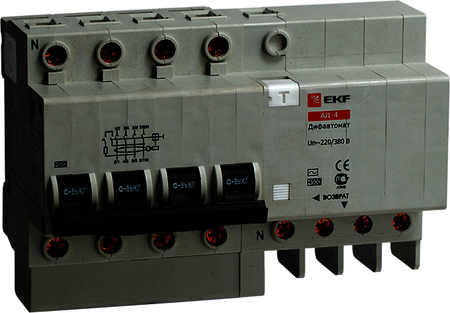 DA4-63-30 Дифференциальный автомат АД-4 63А/30мА (характеристика C, тип AC) 4,5кА EKF