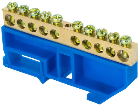 sn0-63-10-d Шина "0" N (6х9мм) 10 отверстий латунь синий изолятор на DIN-рейку EKF PROxima