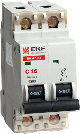 mcb4763-2-63C Автоматический выключатель ВА 47-63, 2P 63А (C) 4,5kA EKF