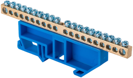 sn0-63-20-d Шина "0" N (6х9мм) 20 отверстий латунь синий изолятор на DIN-рейку EKF PROxima
