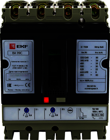 mccb99C-100-80+N Выключатель автоматический ВА-99C (Compact NS)  100/ 80А 3P+N 36кА EKF PROxima