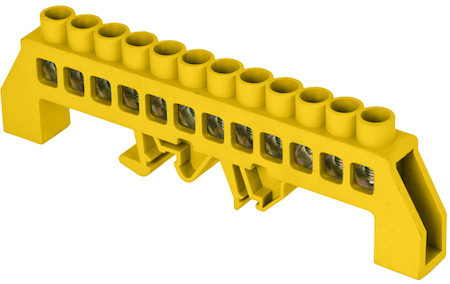 Фото EKF sn0-125-12-dpe Шина "0" РЕ (8х12мм) 12 отверстий латунь желтый нейлоновый корпус комбинированный PROxima