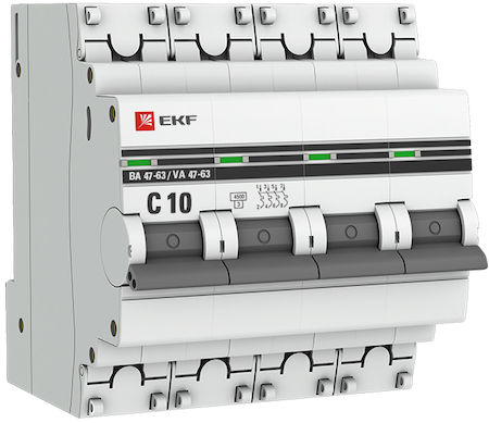 mcb4763-4-10C-pro Автоматический выключатель 4P 10А (C) 4,5kA ВА 47-63 EKF PROxima