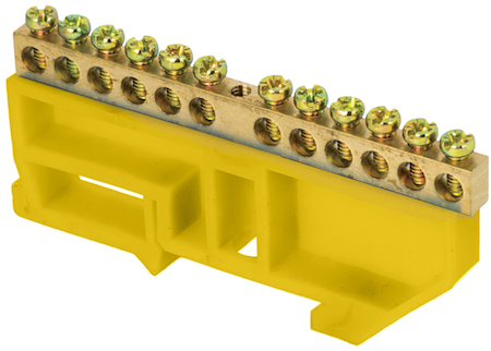 sn0-63-12-dz Шина "0" N (6х9мм) 12 отверстий латунь желтый изолятор на DIN-рейку EKF PROxima