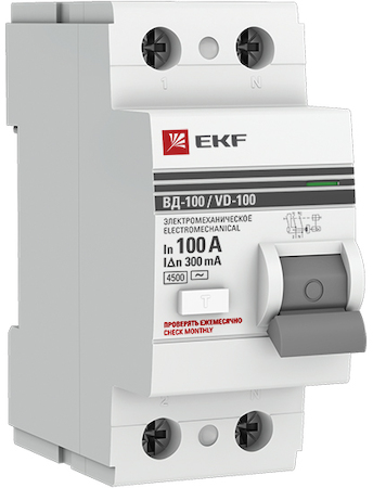 elcb-2-100-300-em-pro Устройство защитного отключения УЗО ВД-100 2P 100А/300мА (электромеханическое) EKF PROxima