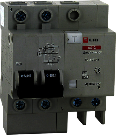 DA2-10-100 Дифференциальный автомат АД-2 10А/100мА (характеристика C, тип AC) 4,5кА EKF