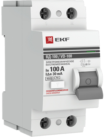 elcb-2-100-30-em-pro Устройство защитного отключения УЗО ВД-100 2P 100А/ 30мА (электромеханическое) EKF PROxima
