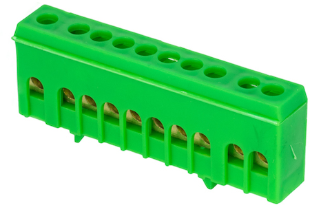 sn0-63-10-ig Шина "0" PE (6х9мм) 10 отверстий латунь зеленый изолированный корпус на DIN-рейку EKF PROxima
