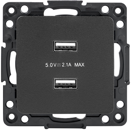 EZR16-028-10-2USB Стокгольм Механизм Розетки USB 2-местной 2,1А  черный  EKF PROxima