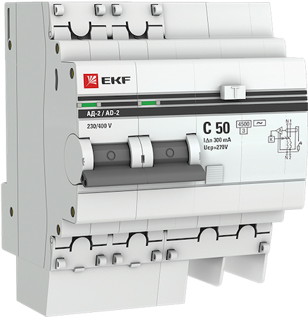 DA2-50-300-pro Дифференциальный автомат АД-2 50А/300мА (хар. C, AC, электронный, защита 270В) 4,5кА EKF PROxima