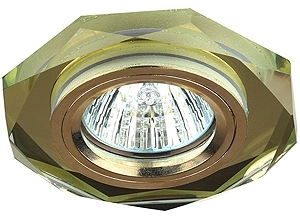 ERA C0045758 DK5 GD/YL Светильник ЭРА декор стекло многогранник MR16,12V/220V, 50W, GU5,3 зерк золото/ золото (5/