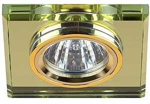 ERA C0043738 DK8        GD/YL Светильник ЭРА декор стекло квадрат MR16,12V, 50W, золото/ зеркальный желтый