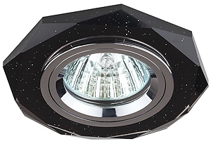 ERA C0045761 DK5 СH/BK Светильник ЭРА декор стекло многогранник MR16,12V/220V, 50W, GU5,3 черн блеск/хром (5/50/1