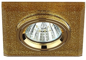 ERA Б0002131 DK8 GD/SHGD Светильник ЭРА декор стекло квадрат MR16,12V/220V, 50W, золото/золотой блеск