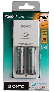 ERA C0034145 [BCG-34HW2GN] Sony Compact Charger + 2 AA 2500mAh Pre-charged