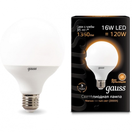 105102116 Лампа Gauss LED G95 E27 16W 3000K 1/32