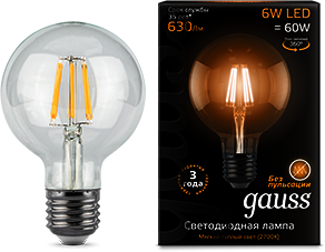 105802106 Лампа Gauss LED Filament G95 E27 6W 2700K 1/20