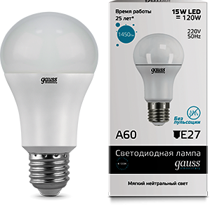 23225 Лампа Gauss LED Elementary A60 15W E27 4100K 1/10/50