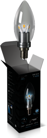 HA103201203 Лампа Gauss LED Candle Crystal clear 3W E14 4100K 1/10/100