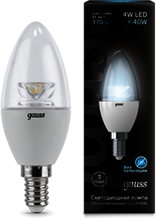 103201204 Лампа Gauss LED Candle Crystal Clear E14 4W 4100К 1/10/50