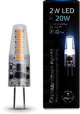 107707202 Лампа Gauss LED G4 AC220-240V 2W 4100K 1/20/200