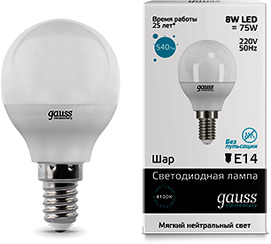 53128 Лампа Gauss LED Elementary Globe 8W E14 4100K 1/10/100