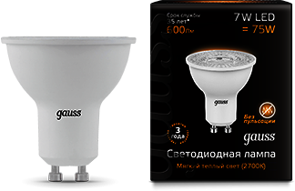 101506107 Лампа Gauss LED MR16 GU10 7W 3000K 1/10/100