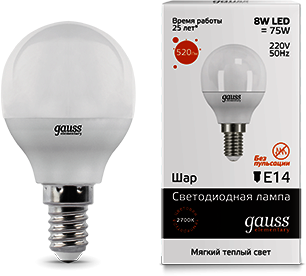 53118 Лампа Gauss LED Elementary Globe 8W E14 3000K 1/10/100