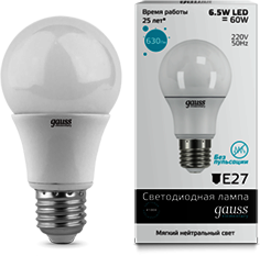 23227 Лампа Gauss LED Elementary A60 6.5W E27 4100K 1/50