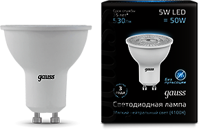 101506205 Лампа Gauss LED MR16 GU10 5W 4100K 1/10/100