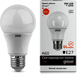 23216 Лампа Gauss LED Elementary A60 6W E27 2700K 1/40