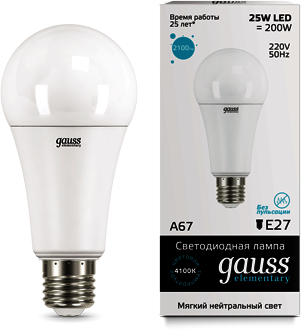 73225 Лампа Gauss LED Elementary A67 25W E27 4100K 1/10/50