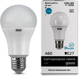 23222 Лампа Gauss LED Elementary A60 12W E27 4100K 1/10/50