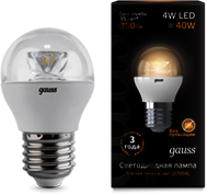 105202104 Лампа Gauss LED Globe Crystal Clear E27 4W 2700K 1/10/50