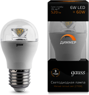 105202106-D Лампа Gauss LED Globe-dim Crystal Clear E27 6W 2700K диммируемая 1/10/50