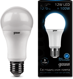 102502212 Лампа Gauss LED A60 globe 12W E27 4100K 1/10/50