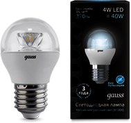 105202204 Лампа Gauss LED Globe Crystal Clear E27 4W 4100K 1/10/50