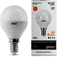 53116 Лампа Gauss LED Elementary Globe 6W E14 3000K 1/10/50