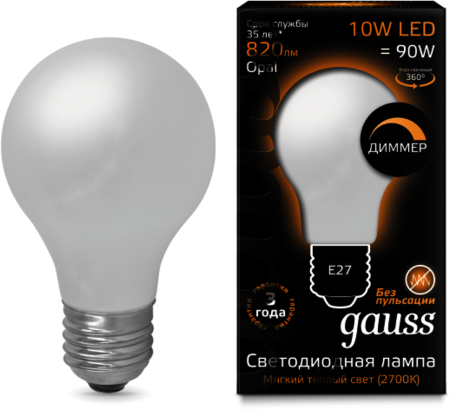 102202110-D Лампа Gauss LED Filament A60 OPAL dimmable E27 10W 2700К 1/10/40