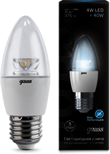 103202204 Лампа Gauss LED Candle Crystal Clear E27 4W 4100К 1/10/50