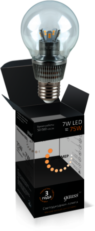 HA105202107-D Лампа Gauss LED Globe-dim Crystal Clear 7W E27 2700K диммируемая 1/10/100