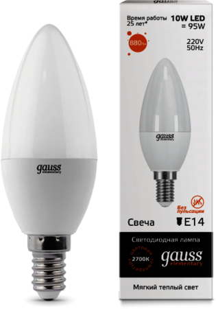 33110 Лампа Gauss LED Elementary Candle 10W E14 3000K 1/10/100