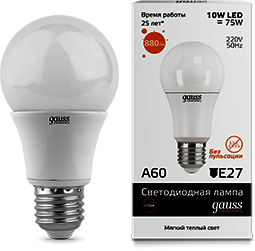 23210 Лампа Gauss LED Elementary A60 10W E27 3000K 1/10/50