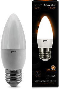 103102107 Лампа Gauss LED Candle E27 6.5W 2700К 1/10/100