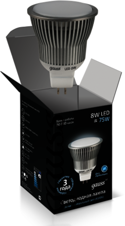 EB101105208 Лампа Gauss LED MR16 GU5.3 8W SMD AC220-240V 4100K  1/10/100